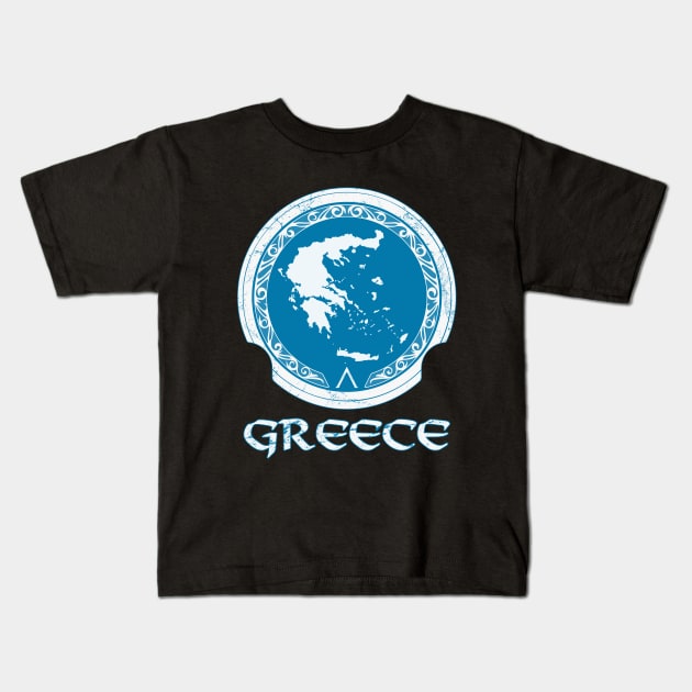 Greek Map on Spartan Shield Kids T-Shirt by NicGrayTees